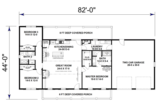 Floor Plan - Main Floor for Farmhouse House Plan #44-313 - 3 bed, 2 bath