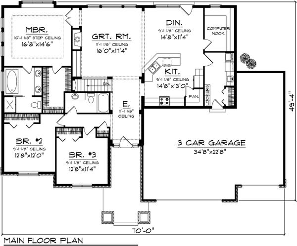 Architectural House Design - Craftsman Floor Plan - Main Floor Plan #70-1097