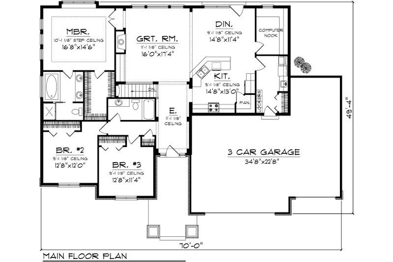 Dream House Plan - Floor Plan - Main Floor for Craftsman House Plan #70-1097 - 3 bed, 2 bath