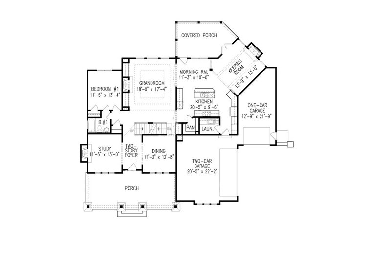 Dream House Plan - Floor Plan - Main Floor for Farmhouse House Plan #54-407 - 5 bed, 4 bath