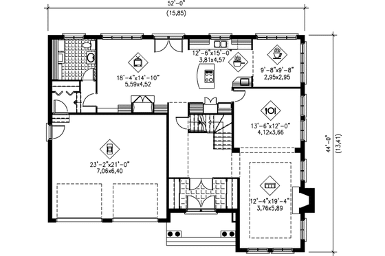 Floor Plan - Main Floor for European House Plan #25-256 - 3 bed, 2.5 bath