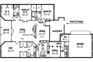 Floor Plan - Main Floor for Southern House Plan #45-217 - 4 bed, 3 bath