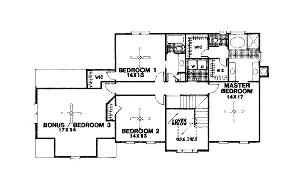 Floor Plan - Upper Floor for European House Plan #56-180 - 4 bed, 2.5 bath