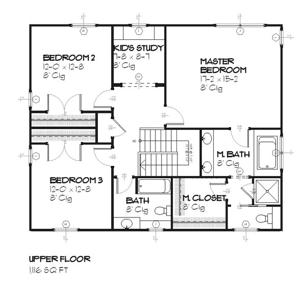 Traditional Floor Plan - Upper Floor Plan #901-20