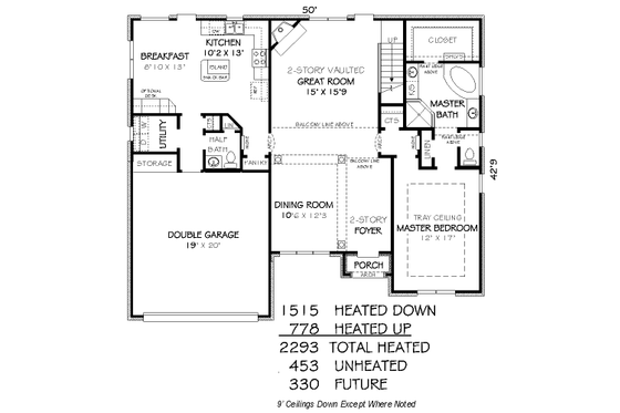 Floor Plan - Main Floor for European House Plan #424-211 - 4 bed, 2.5 bath