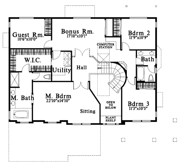 Traditional Floor Plan - Upper Floor Plan #78-163