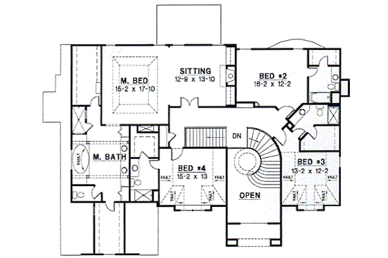Floor Plan - Upper Floor for European House Plan #67-622 - 4 bed, 4.5 bath