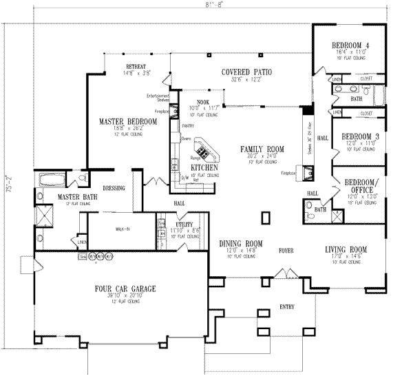Adobe / Southwestern Floor Plan - Main Floor Plan #1-832