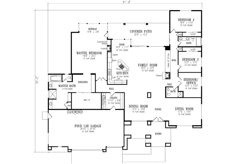House Plan Design - Floor Plan - Main Floor for Adobe / Southwestern House Plan #1-832 - 4 bed, 3 bath