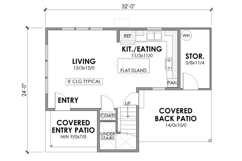 Home Plan - Floor Plan - Main Floor for Farmhouse House Plan #1105-2 - 2 bed, 1 bath
