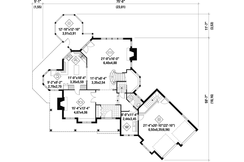 Architectural House Design - Floor Plan - Main Floor for Victorian House Plan #25-4781 - 3 bed, 2 bath