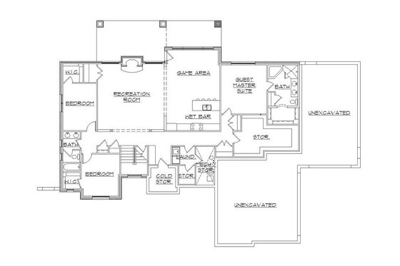 Floor Plan - Lower Floor for European House Plan #5-394 - 6 bed, 4.5 bath
