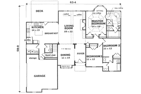 Floor Plan - Main Floor for Traditional House Plan #129-126 - 3 bed, 2.5 bath