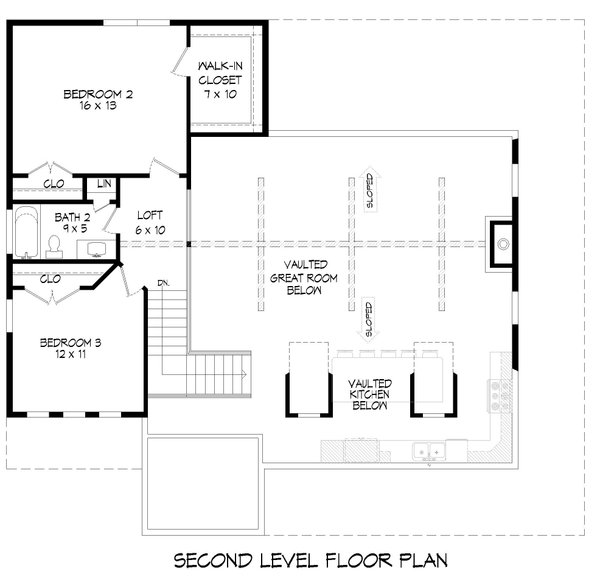 Southern Floor Plan - Upper Floor Plan #932-882