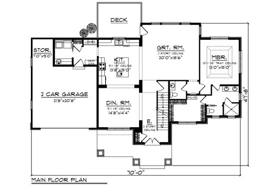 Floor Plan - Main Floor for Craftsman House Plan #70-1249 - 4 bed, 3.5 bath