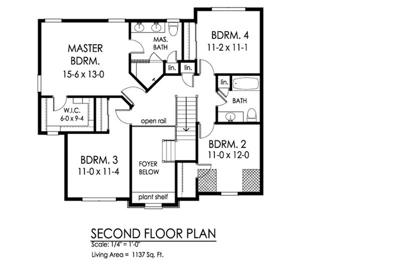 Architectural House Design - Floor Plan - Upper Floor for Traditional House Plan #1010-224 - 4 bed, 2.5 bath