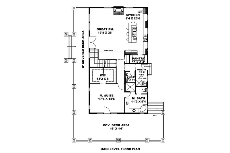 Home Plan - Floor Plan - Main Floor for Craftsman House Plan #117-1069 - 2 bed, 2.5 bath