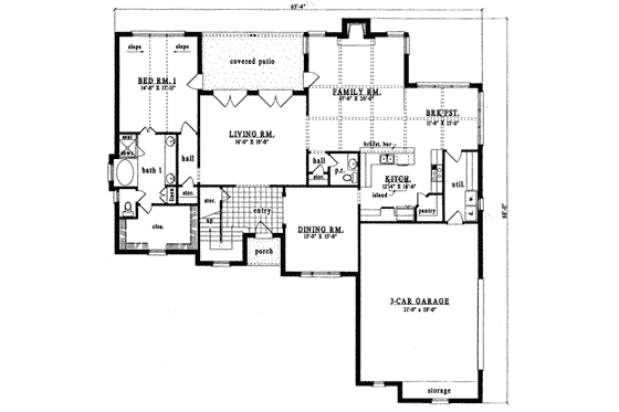 Floor Plan - Main Floor for European House Plan #42-277 - 4 bed, 2.5 bath
