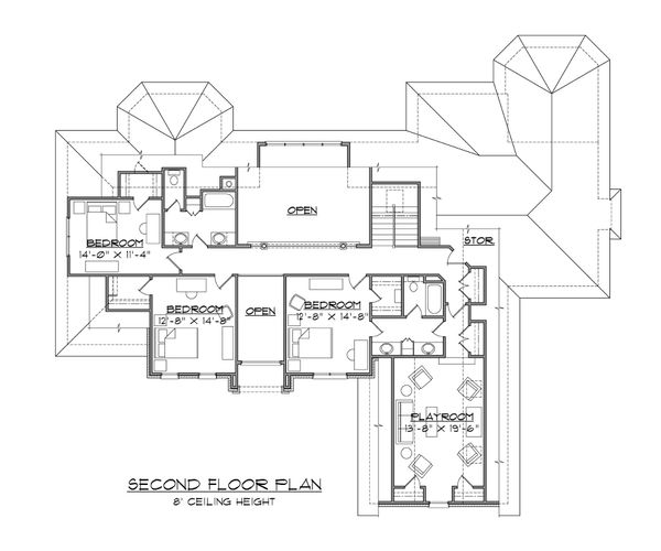 House Blueprint - Traditional Floor Plan - Upper Floor Plan #1054-80