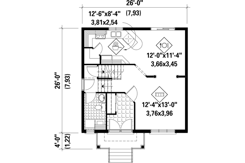 House Plan Design - Floor Plan - Main Floor for European House Plan #25-4711 - 3 bed, 1 bath