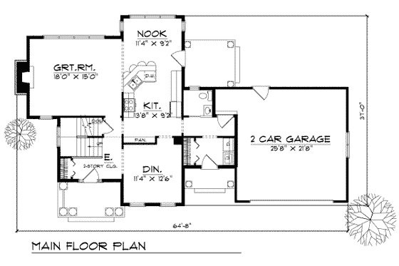 Floor Plan - Main Floor for Southern House Plan #70-257 - 4 bed, 2.5 bath