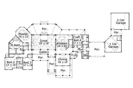 Floor Plan - Main Floor for Mediterranean House Plan #411-271 - 4 bed, 4.5 bath