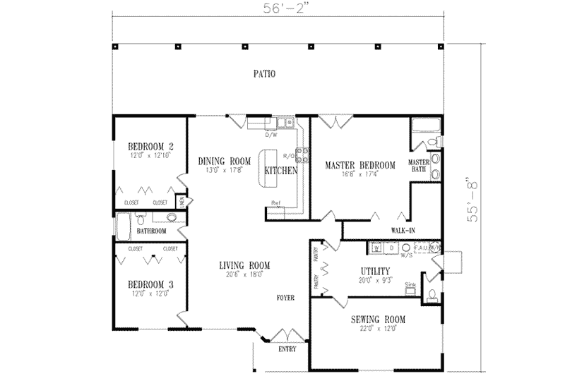 Dream House Plan - Floor Plan - Main Floor for Adobe / Southwestern House Plan #1-504 - 3 bed, 2 bath