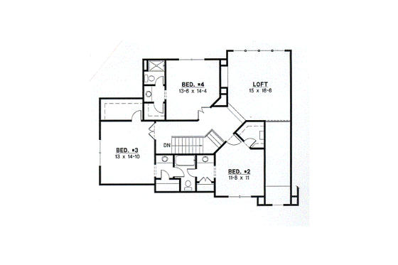Floor Plan - Upper Floor for European House Plan #67-581 - 4 bed, 3.5 bath