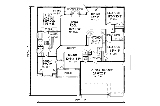 Floor Plan - Main Floor for Traditional House Plan #65-401 - 3 bed, 2 bath