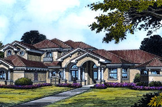 Exterior - Front Elevation for European House Plan #417-425 - 4 bed, 4.5 bath