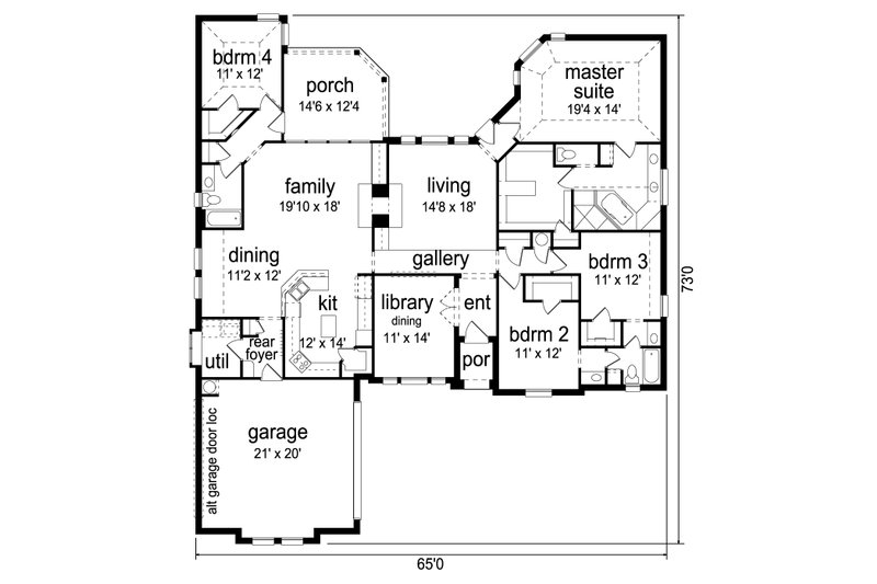 House Plan Design - Floor Plan - Main Floor for European House Plan #84-617 - 4 bed, 3 bath