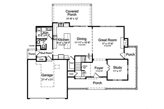 Floor Plan - Main Floor for Farmhouse House Plan #46-884 - 4 bed, 2.5 bath