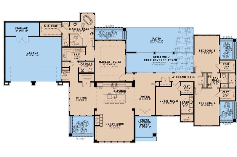 House Plan Design - Floor Plan - Main Floor for Prairie House Plan #923-209 - 4 bed, 3.5 bath