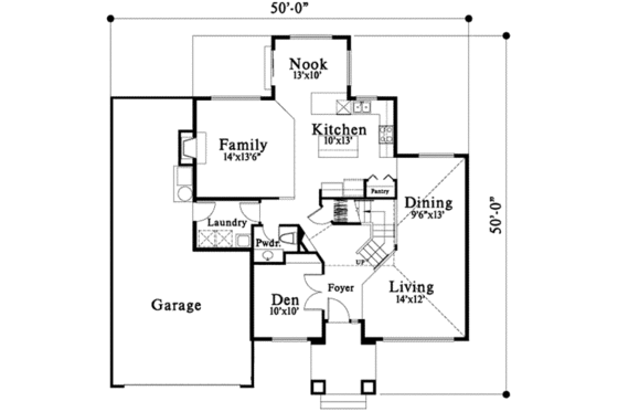 Floor Plan - Main Floor for Traditional House Plan #78-116 - 4 bed, 2.5 bath