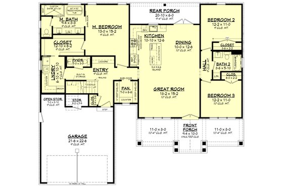Floor Plan - Main Floor for Farmhouse House Plan #430-356 - 3 bed, 2.5 bath
