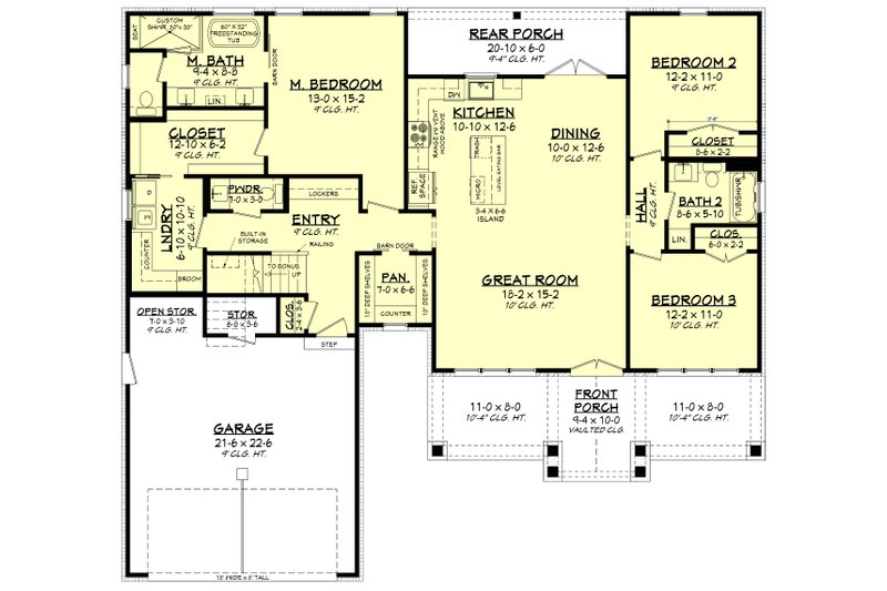 Home Plan - Floor Plan - Main Floor for Farmhouse House Plan #430-356 - 3 bed, 2.5 bath