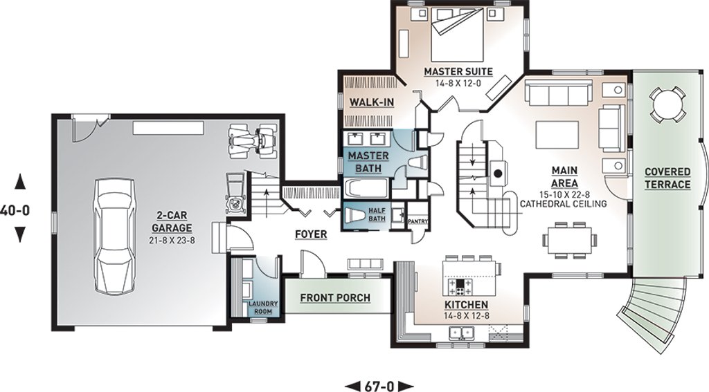 Floor Plan - Main Floor for Traditional House Plan #23-485 - 3 bed, 3.5 bath