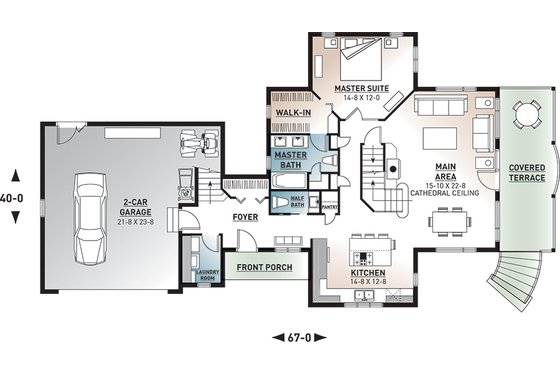 Floor Plan - Main Floor for Traditional House Plan #23-485 - 3 bed, 3.5 bath