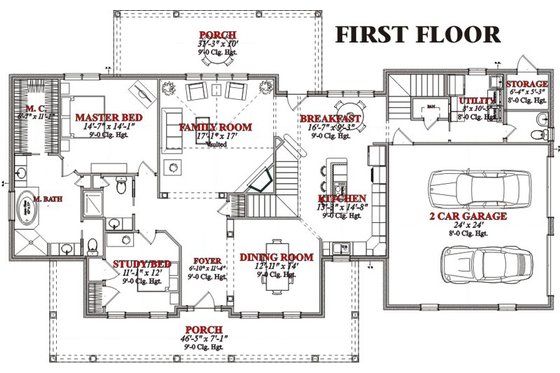 Floor Plan - Main Floor for Traditional House Plan #63-209 - 4 bed, 3.5 bath