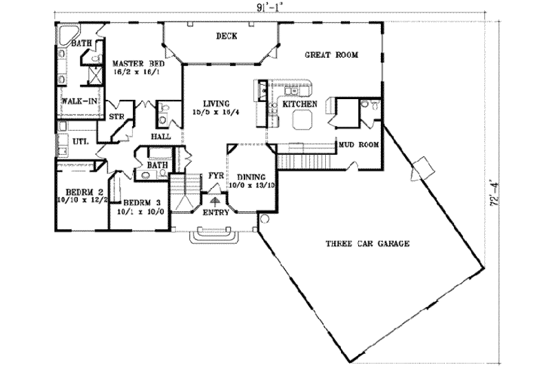 House Design - Floor Plan - Main Floor for Ranch House Plan #1-1469 - 6 bed, 5 bath