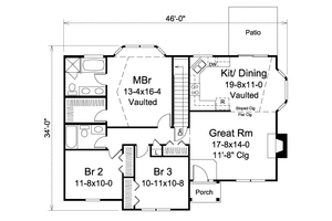 Floor Plan - Main Floor for Ranch House Plan #57-609 - 3 bed, 2 bath
