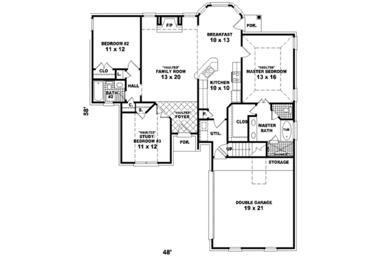 Floor Plan - Main Floor for Colonial House Plan #81-515 - 2 bed, 2 bath