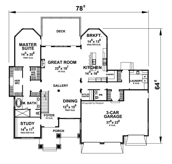 House Plan Design - Craftsman Floor Plan - Main Floor Plan #20-2454