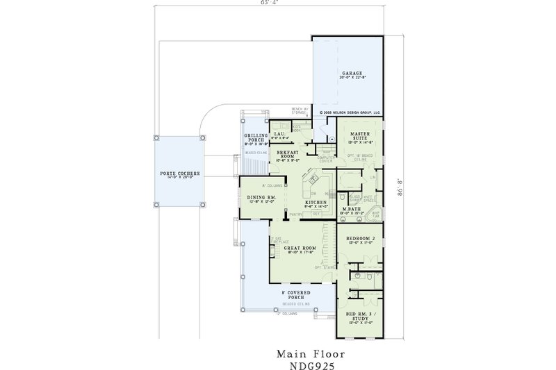 House Blueprint - Floor Plan - Main Floor for Craftsman House Plan #17-2863 - 3 bed, 2 bath