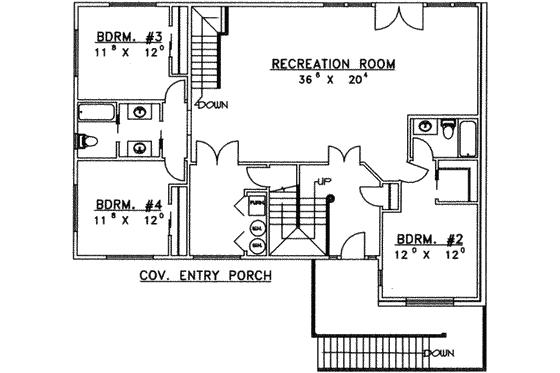 Floor Plan - Lower Floor for Bungalow House Plan #117-290 - 4 bed, 3 bath