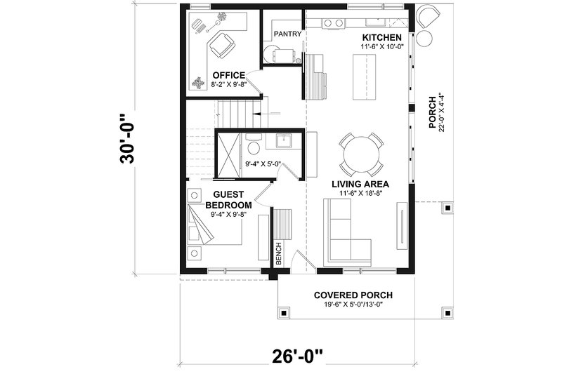 Dream House Plan - Floor Plan - Main Floor for Modern House Plan #23-2831 - 2 bed, 2 bath
