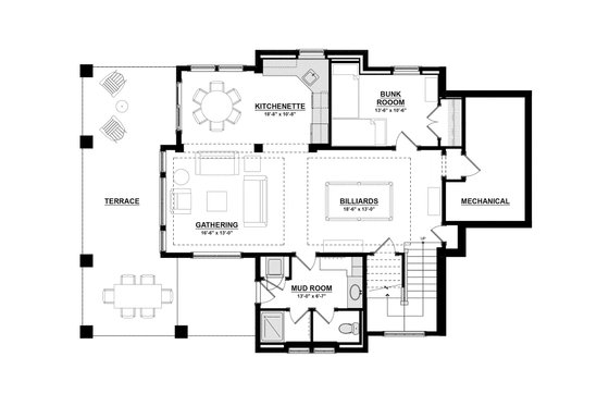 Floor Plan - Lower Floor for Traditional House Plan #928-411 - 4 bed, 3.5 bath
