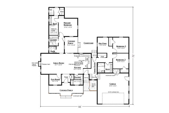Floor Plan - Main Floor for Farmhouse House Plan #1099-18 - 3 bed, 2.5 bath