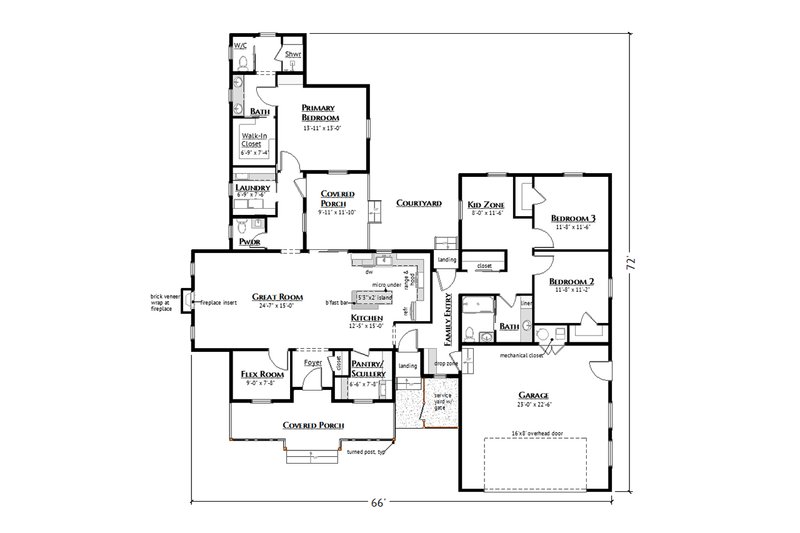 Architectural House Design - Floor Plan - Main Floor for Farmhouse House Plan #1099-18 - 3 bed, 2.5 bath
