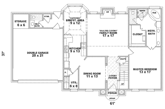 Floor Plan - Main Floor for Southern House Plan #81-208 - 4 bed, 2.5 bath